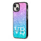 Monogrammed Multi Colour Glitter Name iPhone 13 Black Impact Case Side Angle on Silver phone
