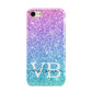 Monogrammed Multi Colour Glitter Name iPhone 8 3D Tough Case on Gold Phone