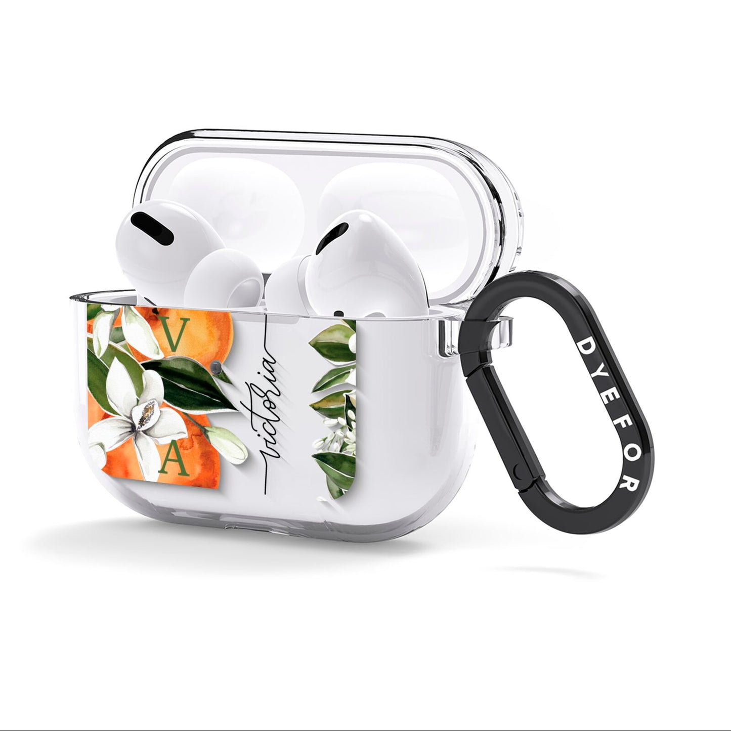 Monogrammed Orange Tree AirPods Clear Case 3rd Gen Side Image