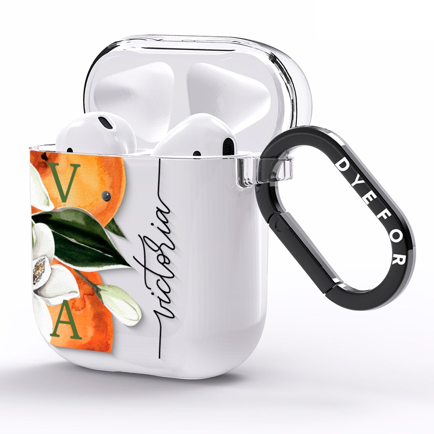 Monogrammed Orange Tree AirPods Clear Case Side Image