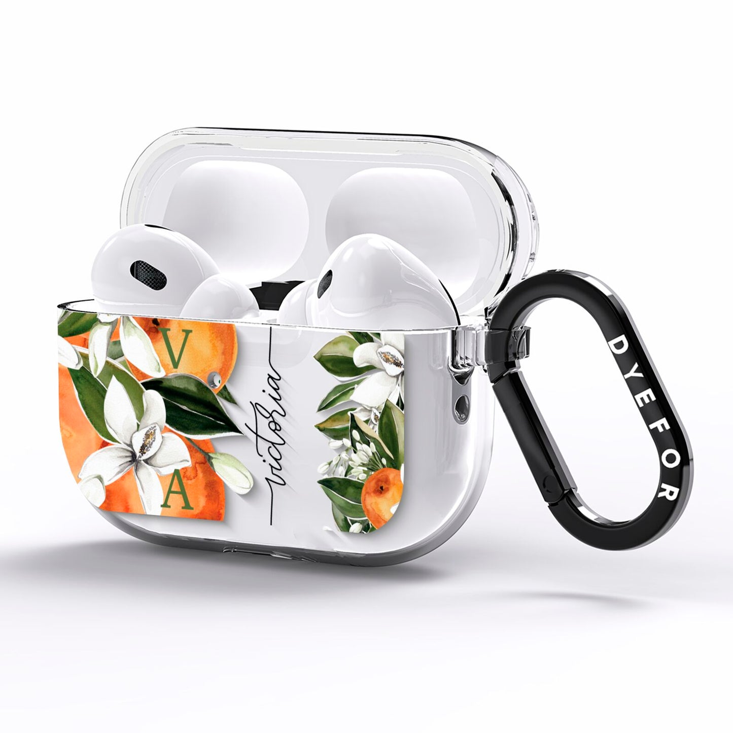 Monogrammed Orange Tree AirPods Pro Clear Case Side Image