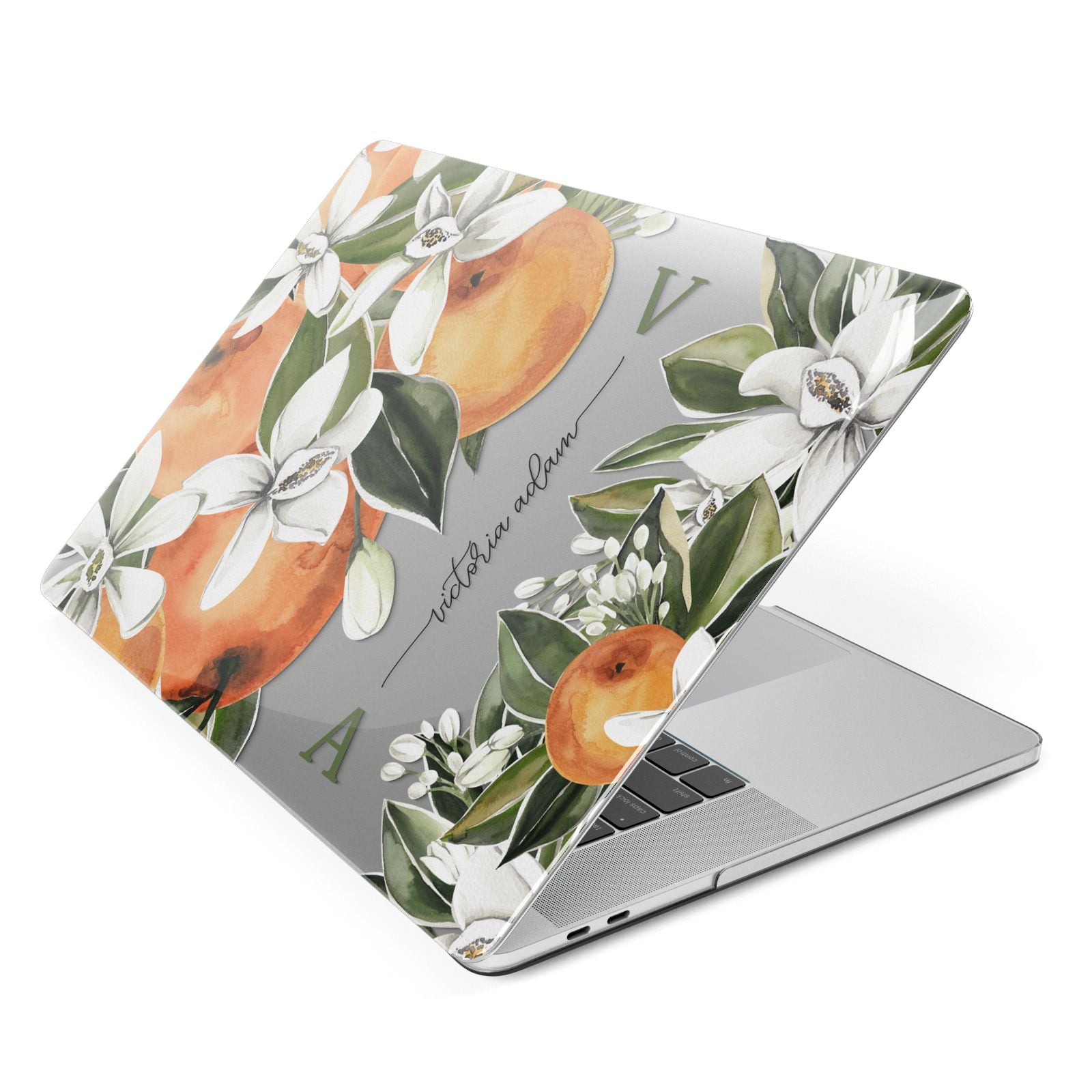 Monogrammed Orange Tree Apple MacBook Case Side View