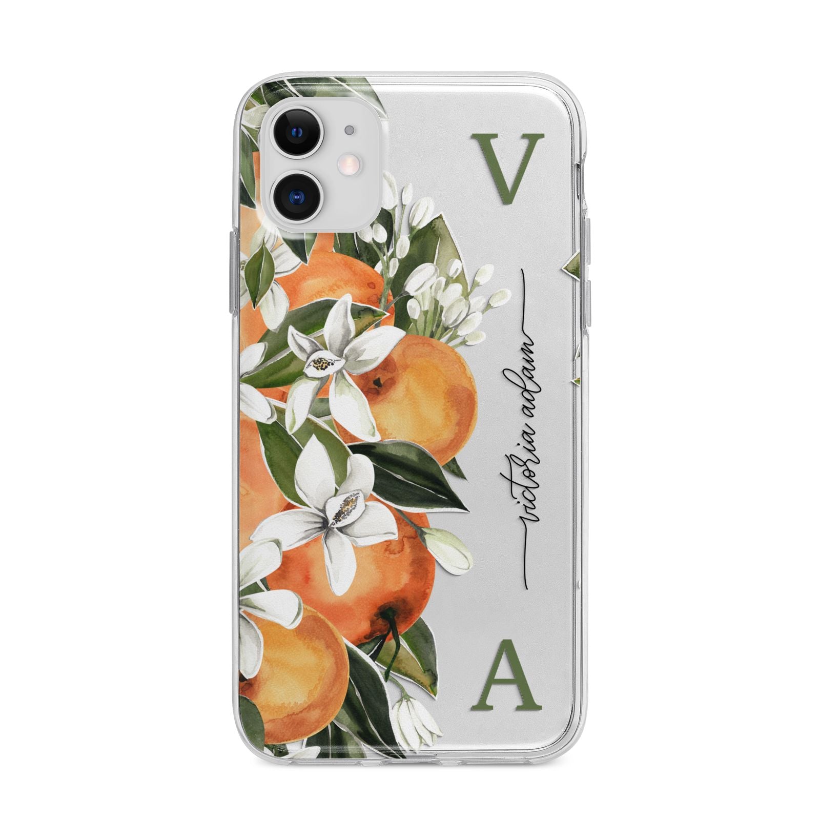 Monogrammed Orange Tree Apple iPhone 11 in White with Bumper Case