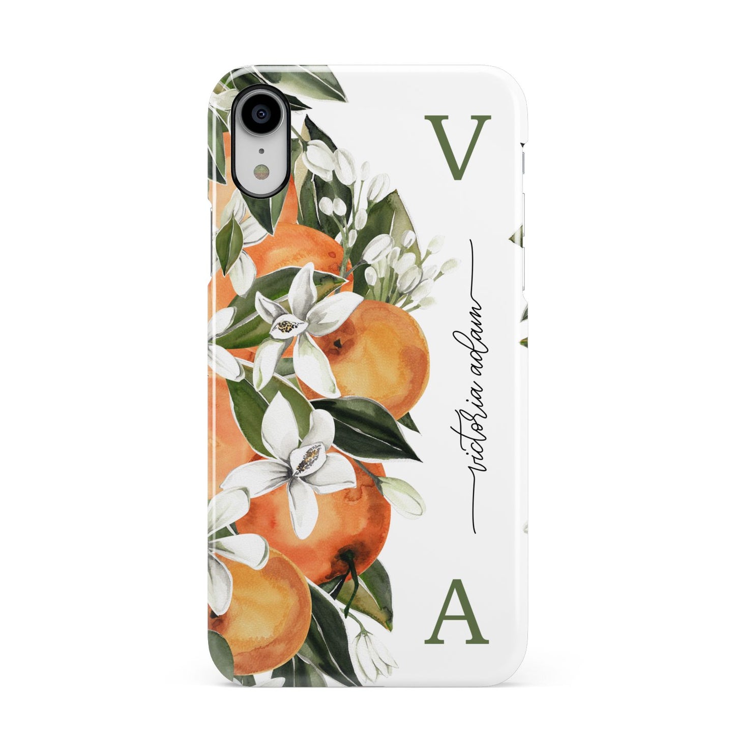 Monogrammed Orange Tree Apple iPhone XR White 3D Snap Case