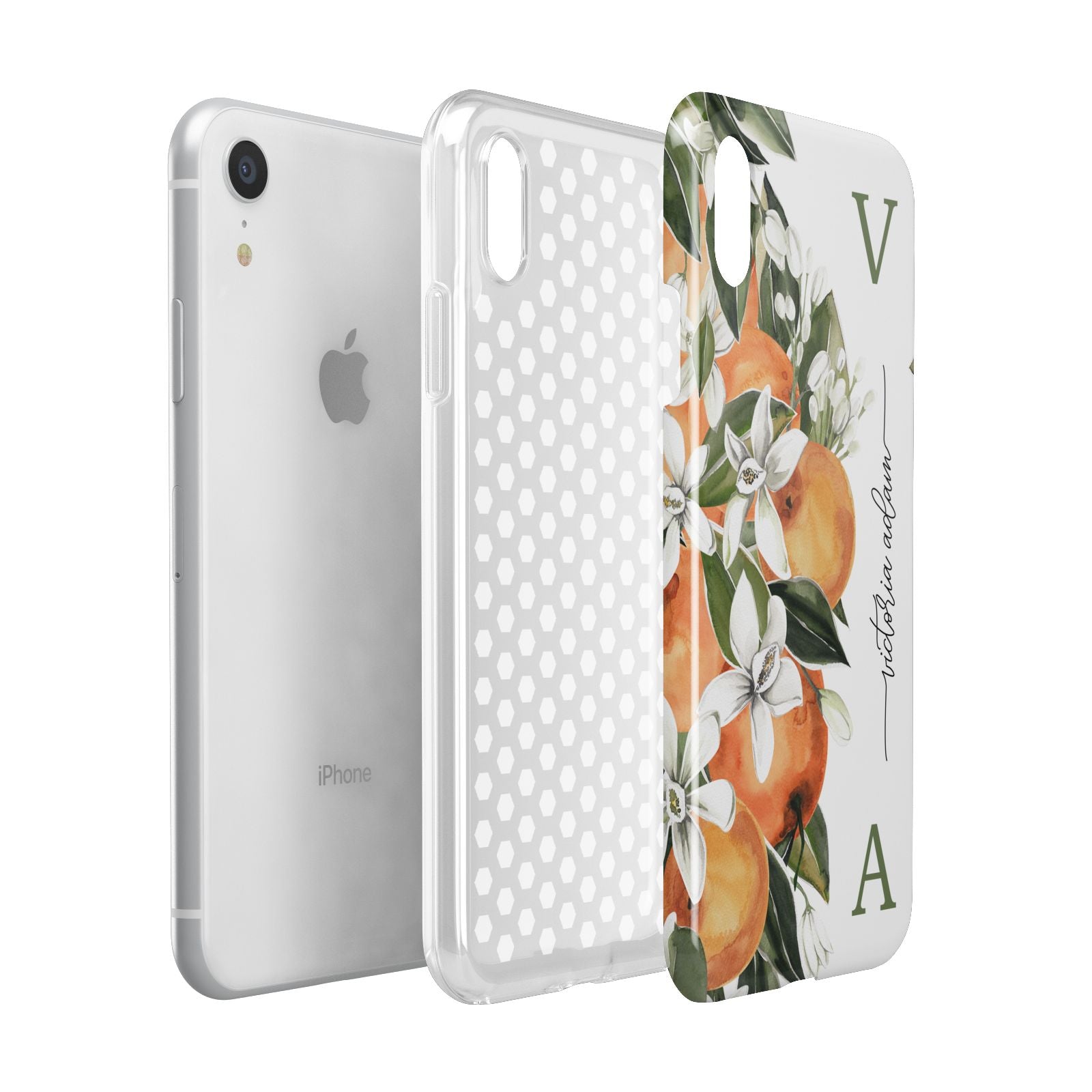 Monogrammed Orange Tree Apple iPhone XR White 3D Tough Case Expanded view
