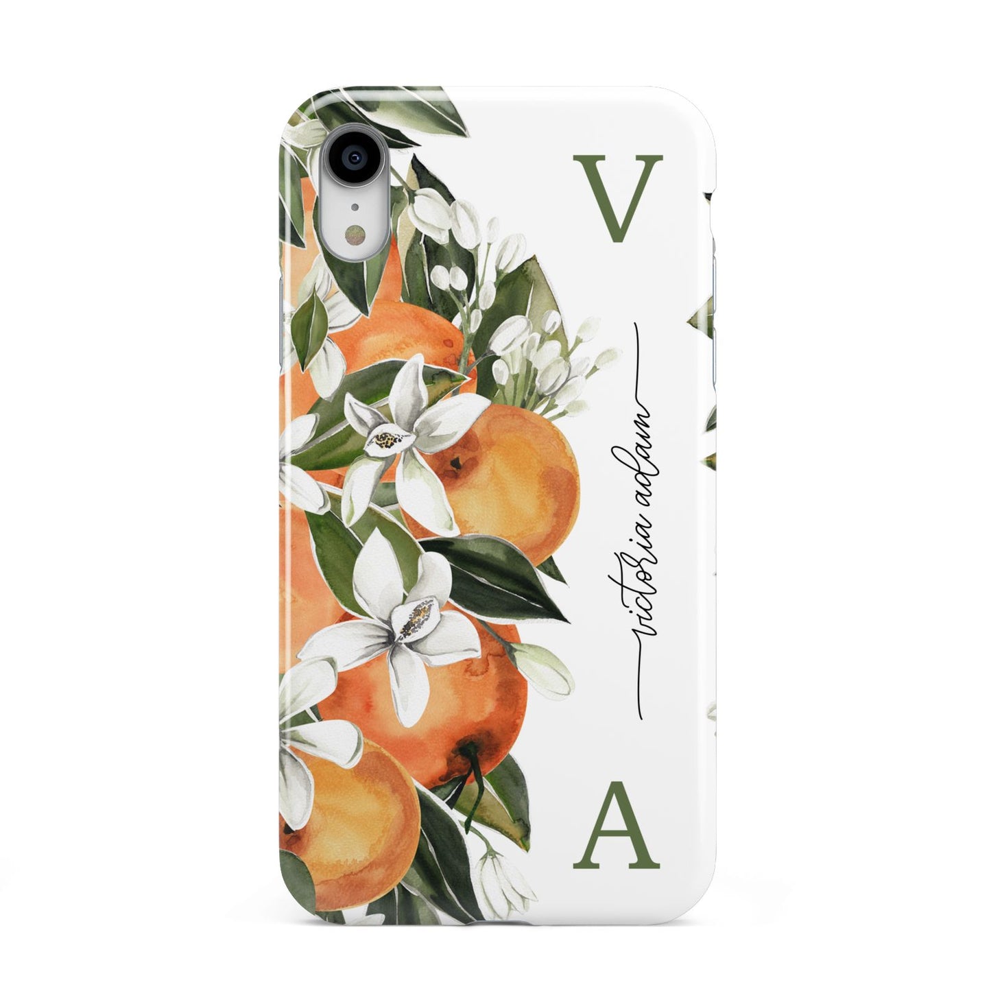 Monogrammed Orange Tree Apple iPhone XR White 3D Tough Case