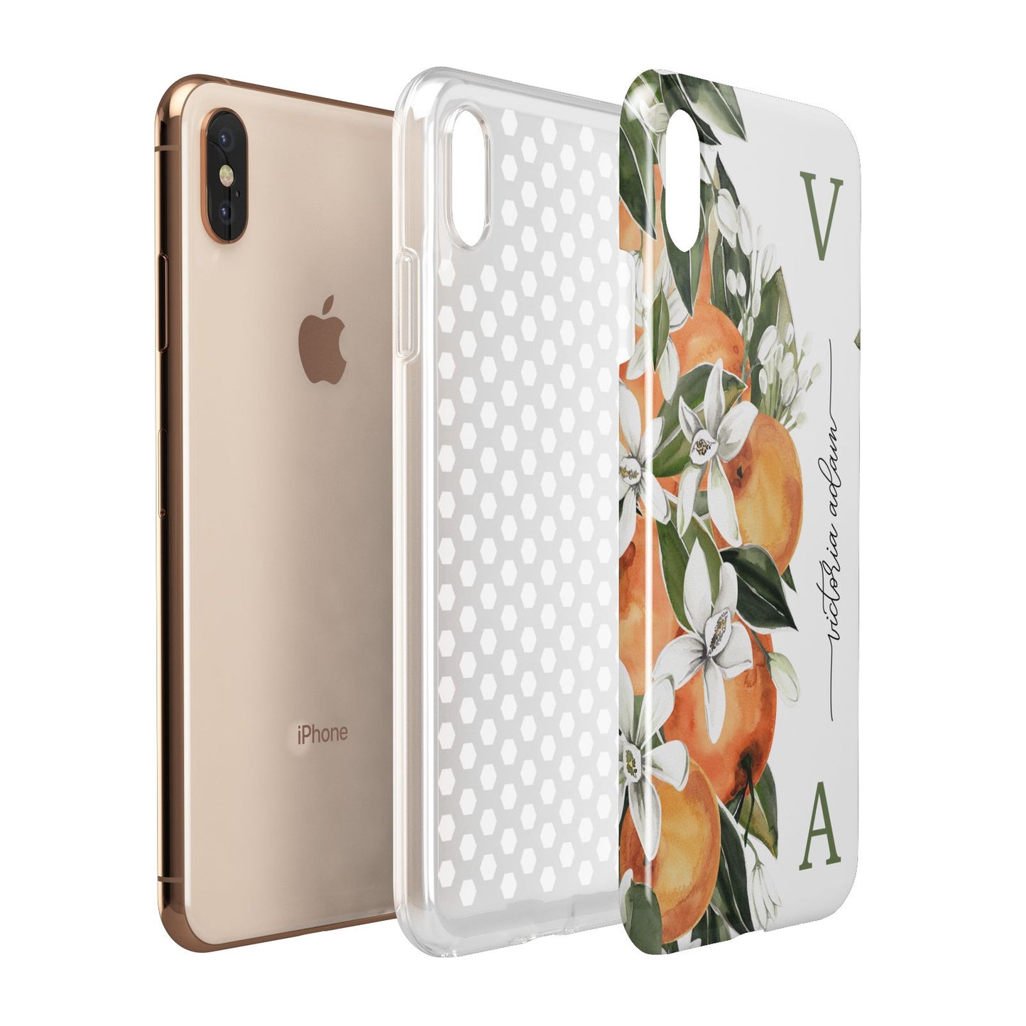 Monogrammed Orange Tree Apple iPhone Xs Max 3D Tough Case Expanded View