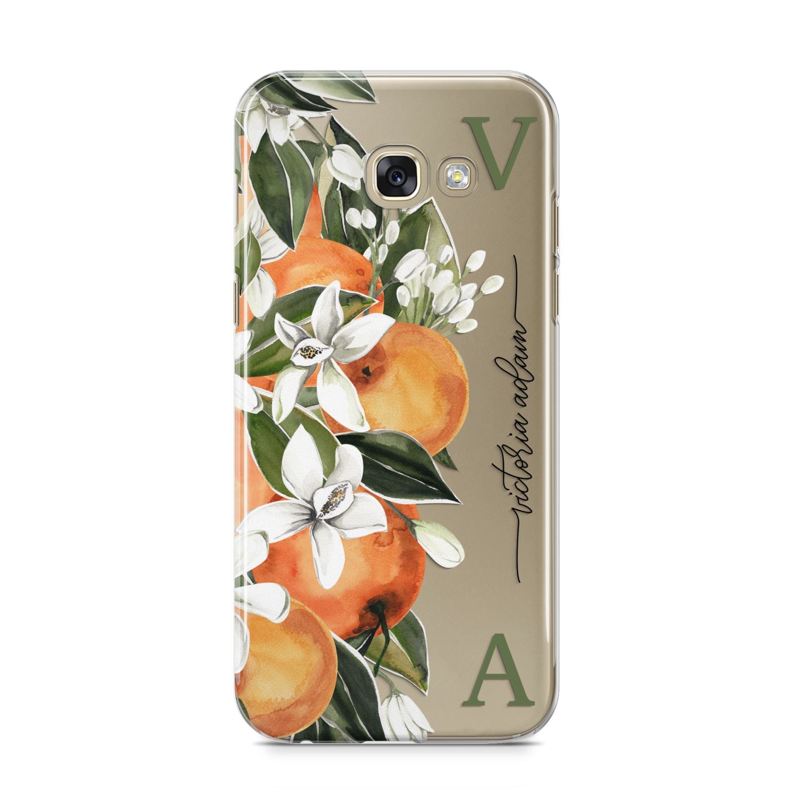 Monogrammed Orange Tree Samsung Galaxy A5 2017 Case on gold phone