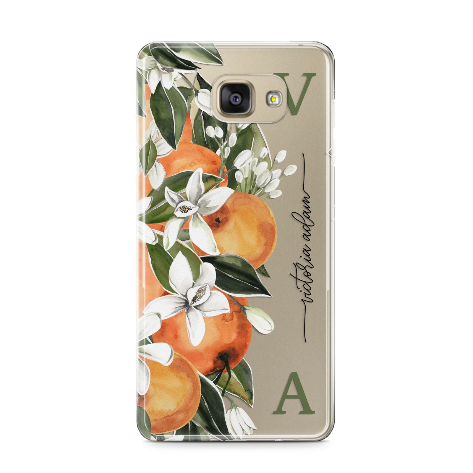 Monogrammed Orange Tree Samsung Galaxy A9 2016 Case on gold phone