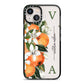 Monogrammed Orange Tree iPhone 13 Black Impact Case on Silver phone