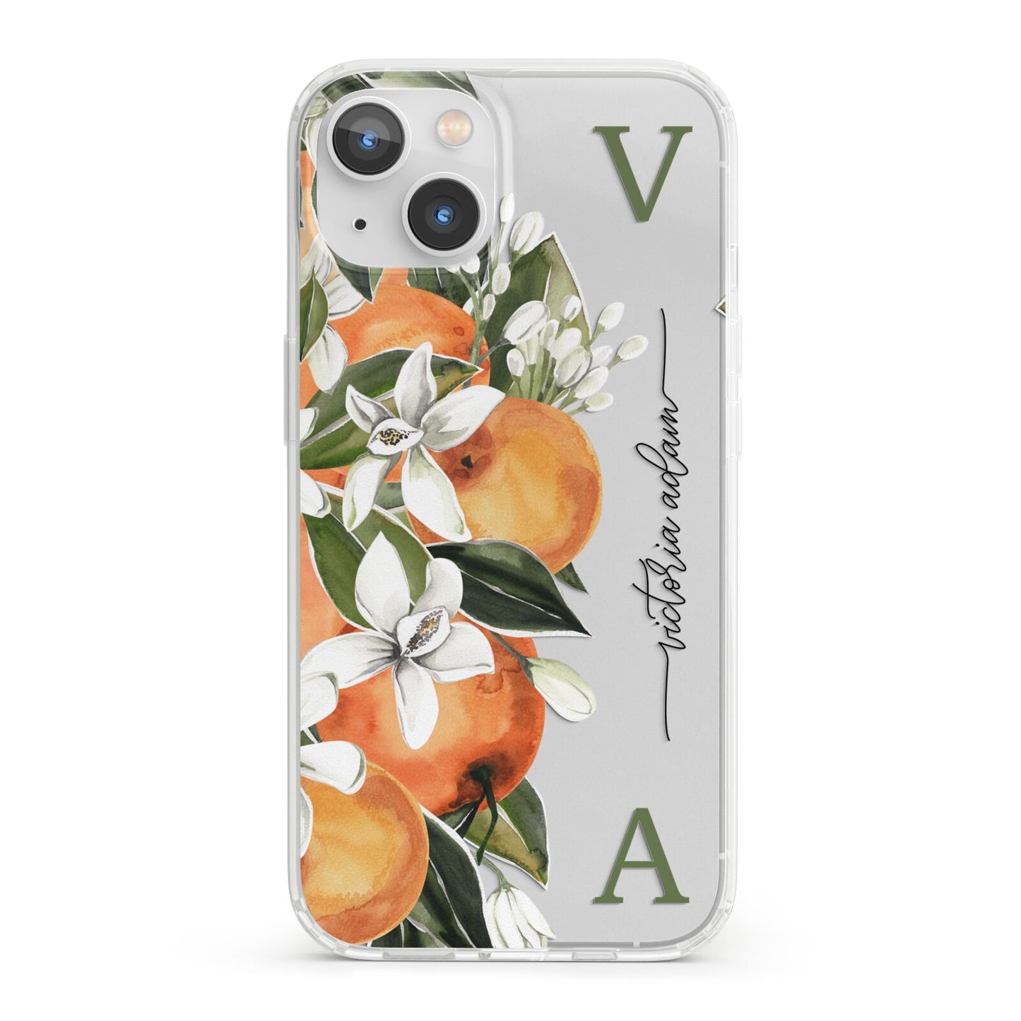 Monogrammed Orange Tree iPhone 13 Clear Bumper Case