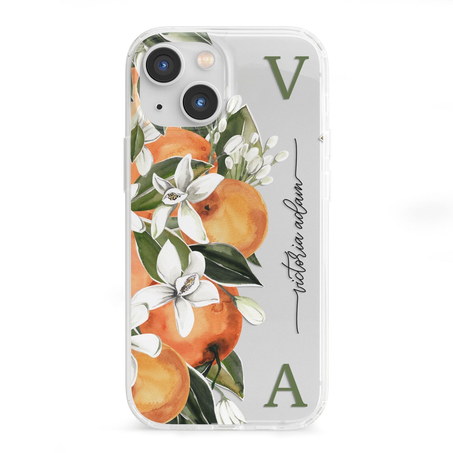 Monogrammed Orange Tree iPhone 13 Mini Clear Bumper Case