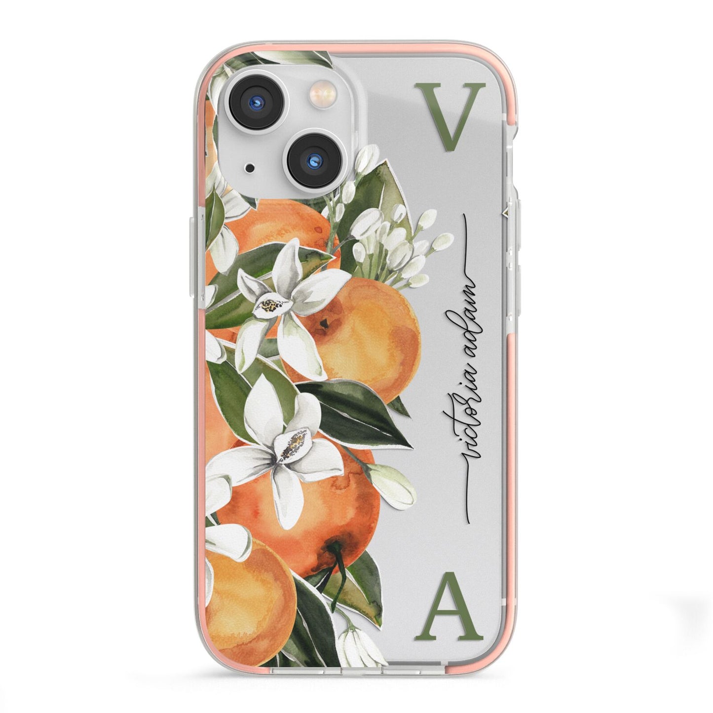 Monogrammed Orange Tree iPhone 13 Mini TPU Impact Case with Pink Edges