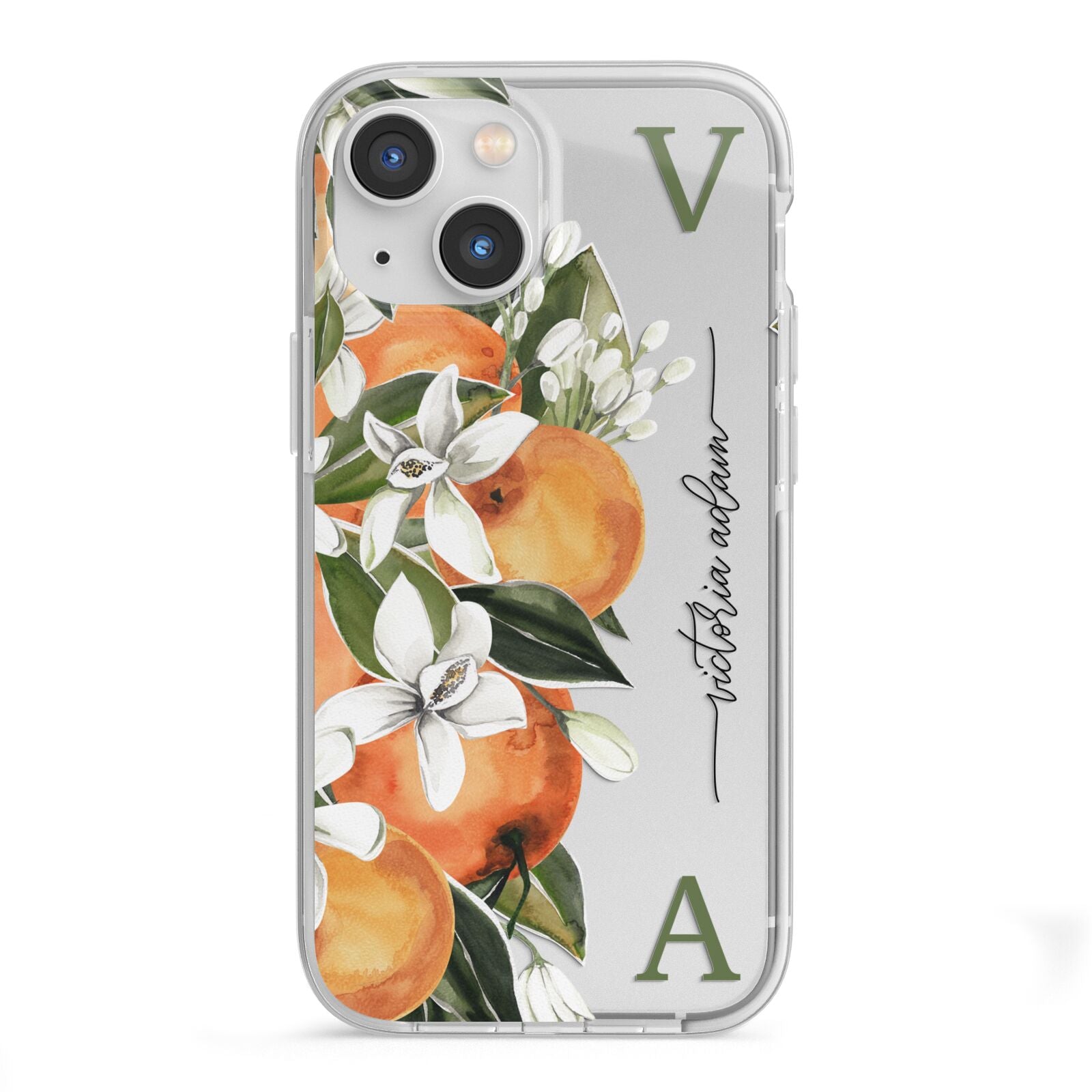 Monogrammed Orange Tree iPhone 13 Mini TPU Impact Case with White Edges