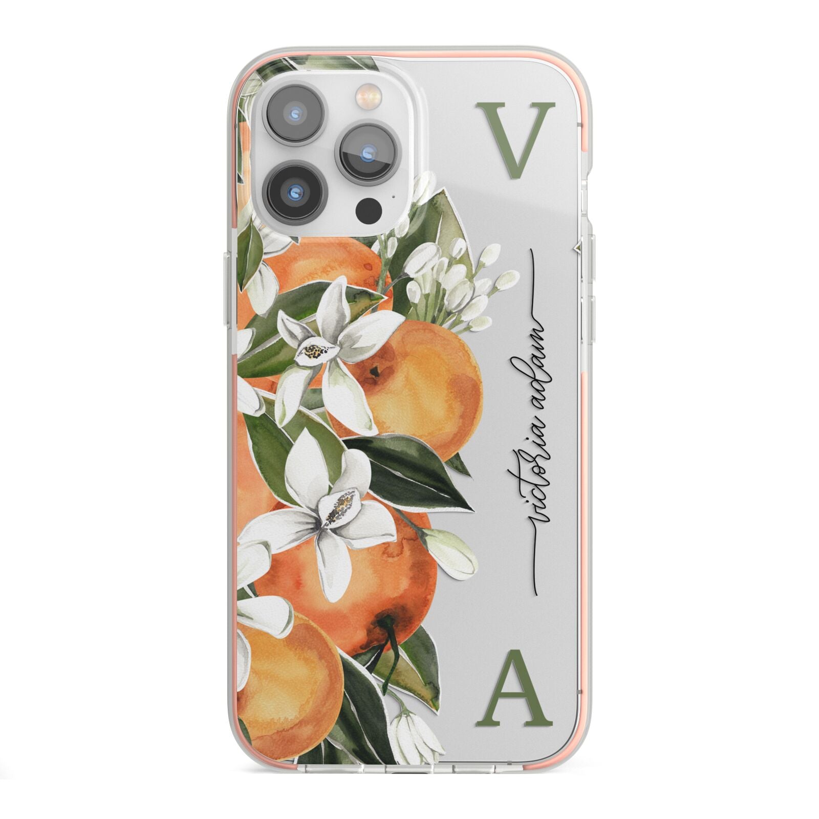 Monogrammed Orange Tree iPhone 13 Pro Max TPU Impact Case with Pink Edges