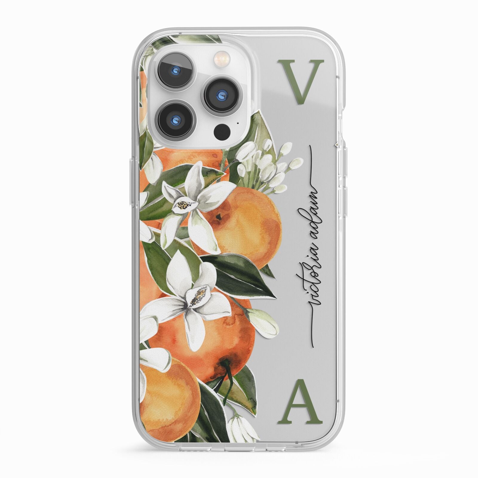 Monogrammed Orange Tree iPhone 13 Pro TPU Impact Case with White Edges
