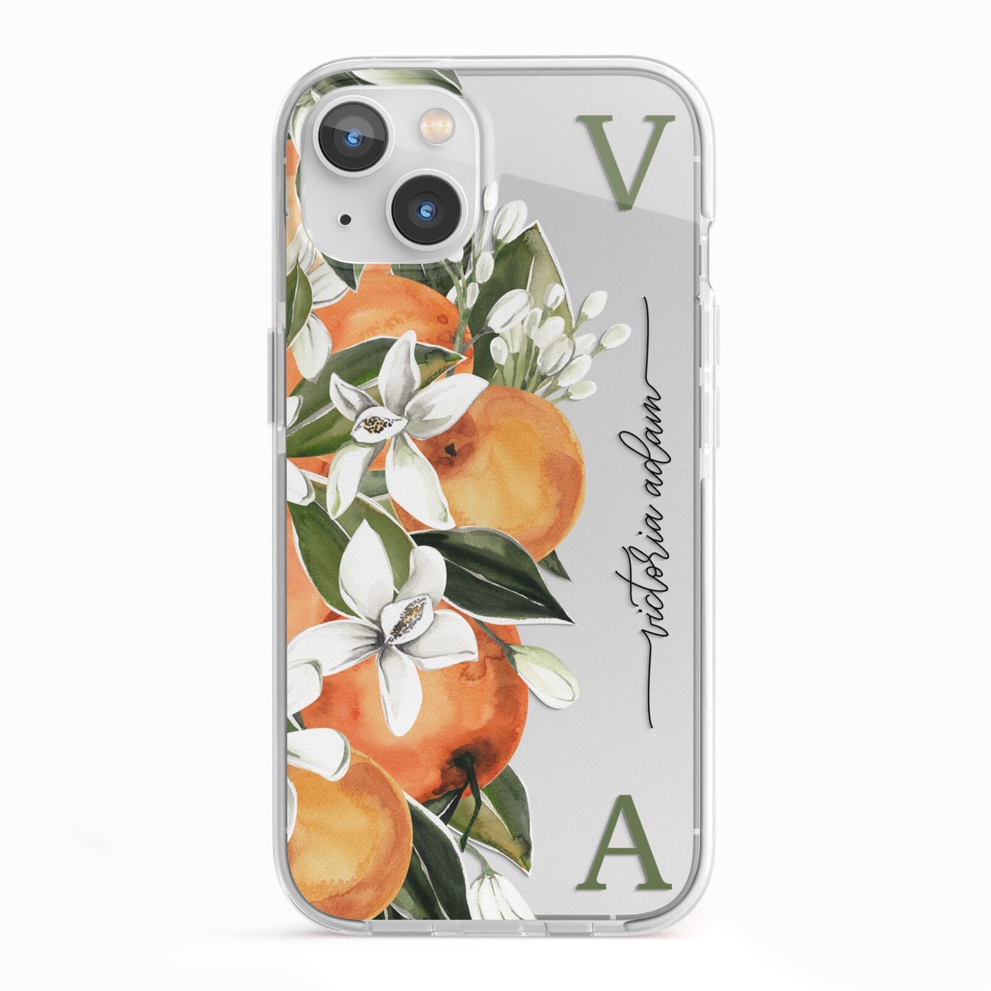 Monogrammed Orange Tree iPhone 13 TPU Impact Case with White Edges