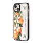 Monogrammed Orange Tree iPhone 14 Plus Black Impact Case Side Angle on Silver phone