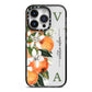 Monogrammed Orange Tree iPhone 14 Pro Black Impact Case on Silver phone