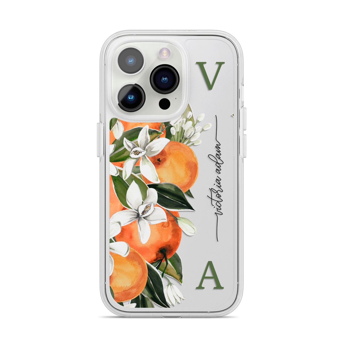 Monogrammed Orange Tree iPhone 14 Pro Clear Tough Case Silver