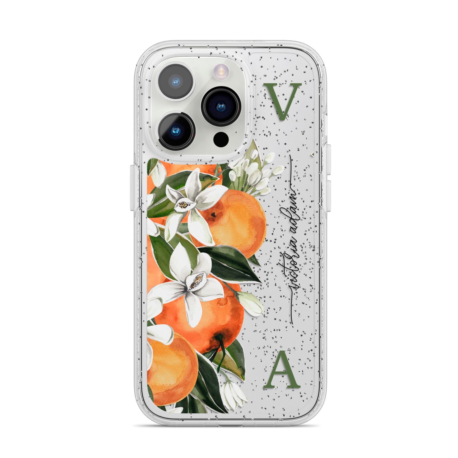 Monogrammed Orange Tree iPhone 14 Pro Glitter Tough Case Silver