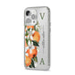Monogrammed Orange Tree iPhone 14 Pro Max Clear Tough Case Silver Angled Image