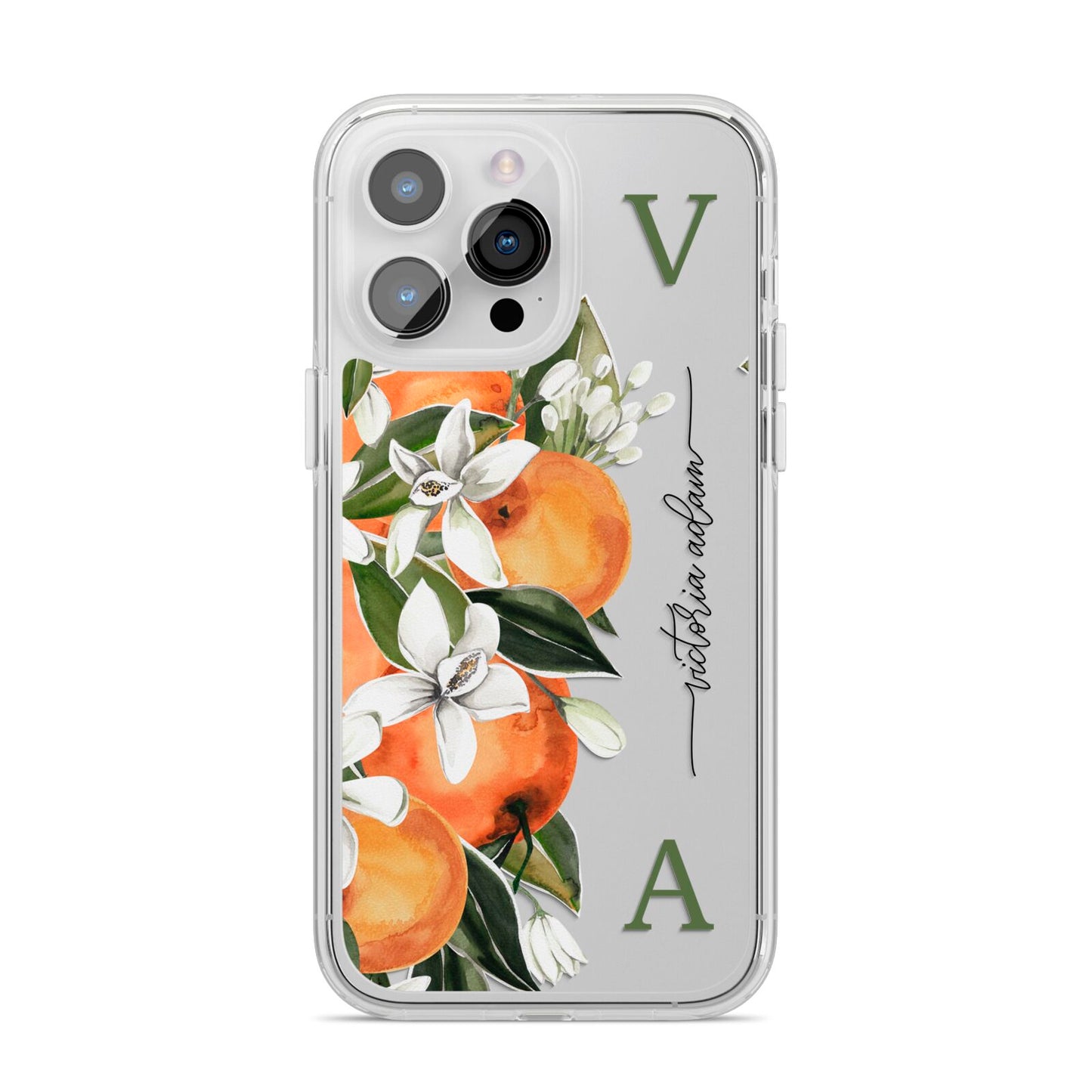 Monogrammed Orange Tree iPhone 14 Pro Max Clear Tough Case Silver