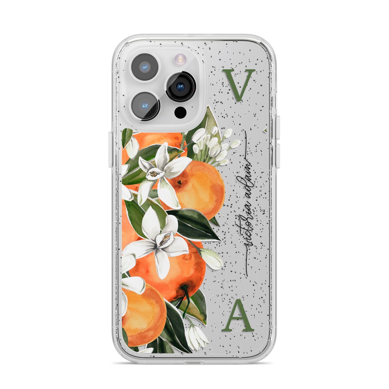 Monogrammed Orange Tree iPhone 14 Pro Max Glitter Tough Case Silver
