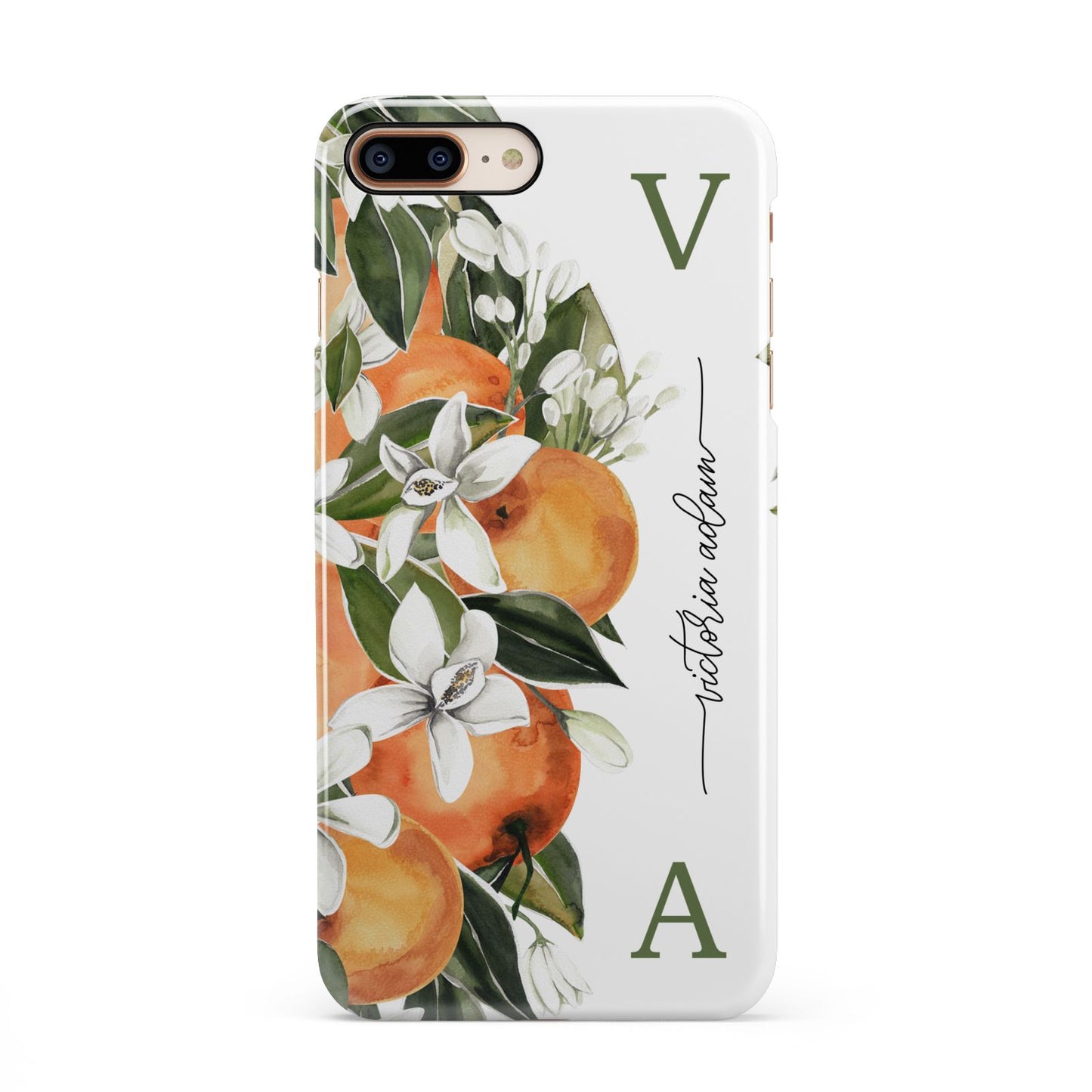 Monogrammed Orange Tree iPhone 8 Plus 3D Snap Case on Gold Phone