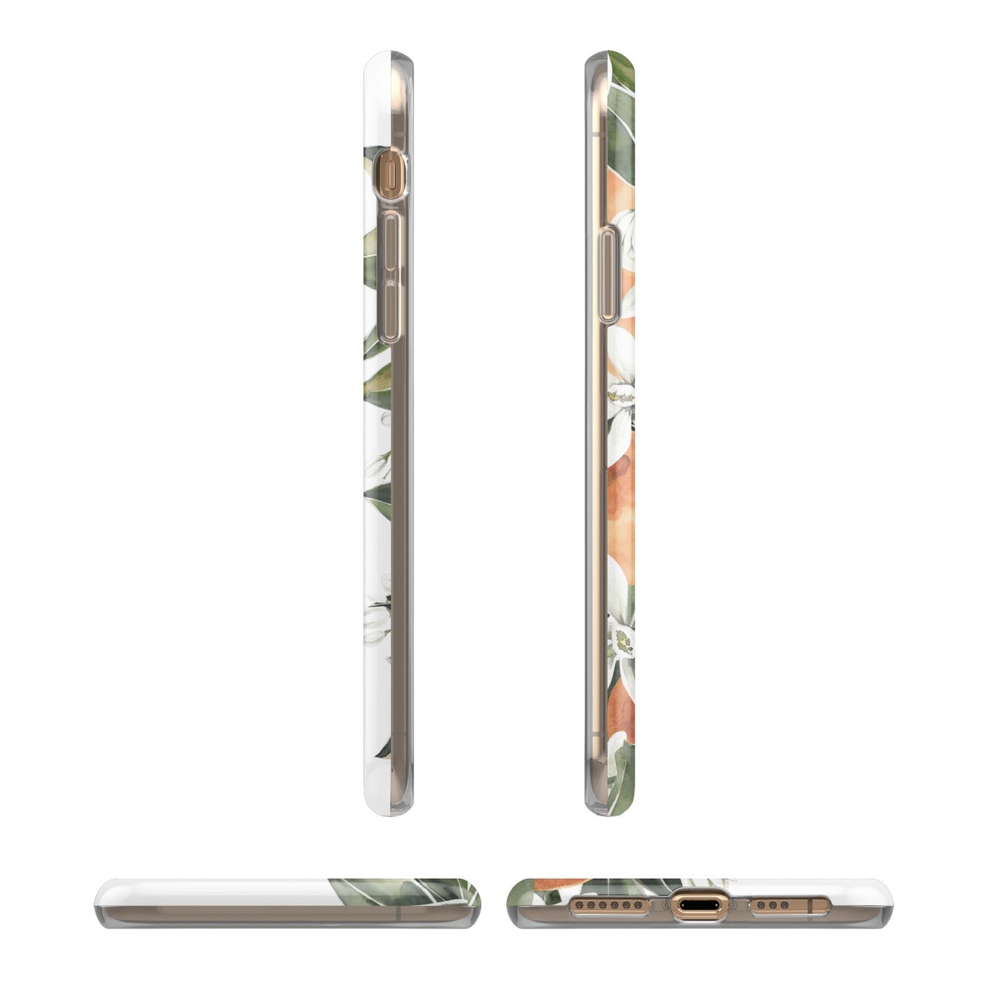 Monogrammed Orange Tree iPhone XS 3D Tough Case in Gold Angled Images