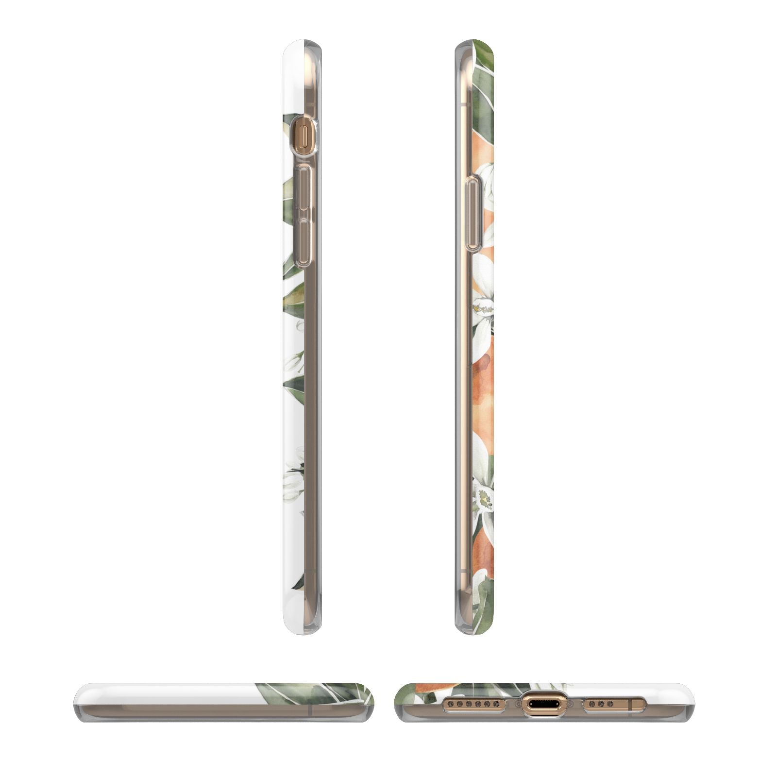 Monogrammed Orange Tree iPhone XS 3D Tough Case in Gold Angled Images