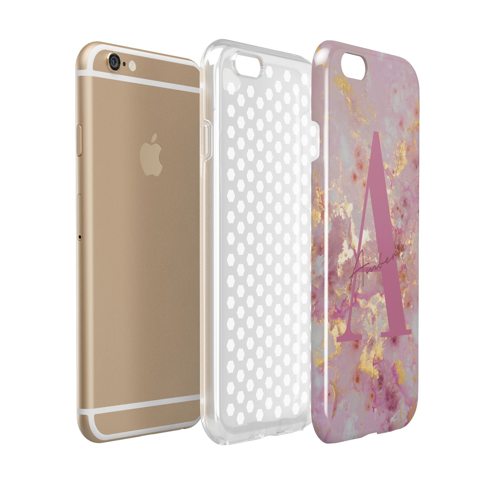 Monogrammed Pink Gold Marble Apple iPhone 6 3D Tough Case Expanded view