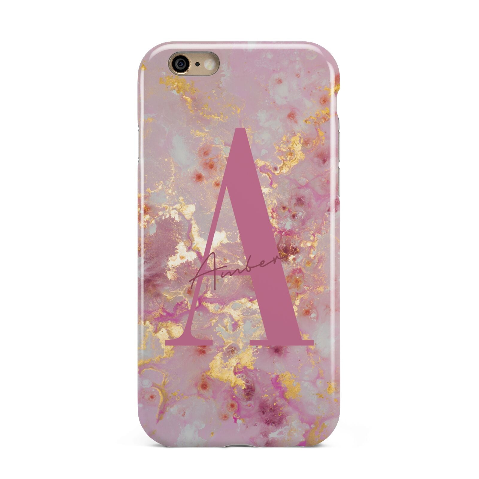 Monogrammed Pink Gold Marble Apple iPhone 6 3D Tough Case