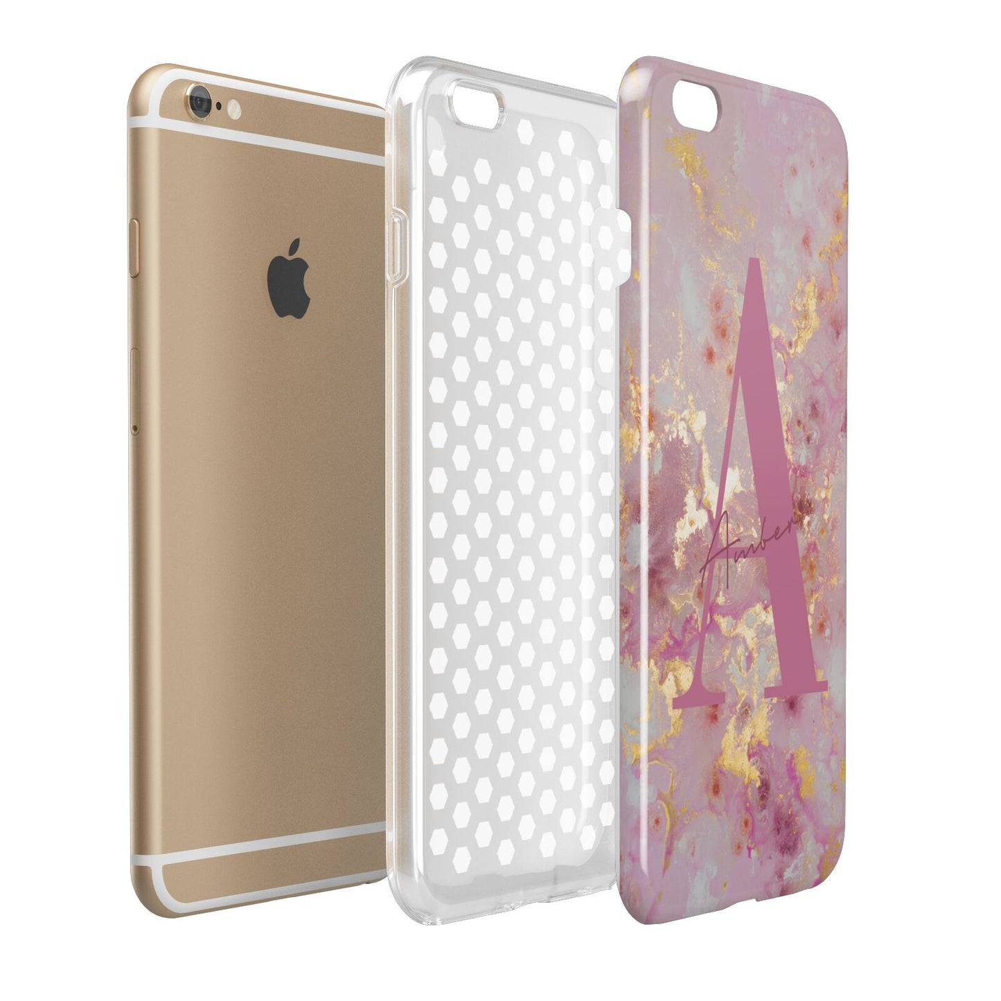 Monogrammed Pink Gold Marble Apple iPhone 6 Plus 3D Tough Case Expand Detail Image