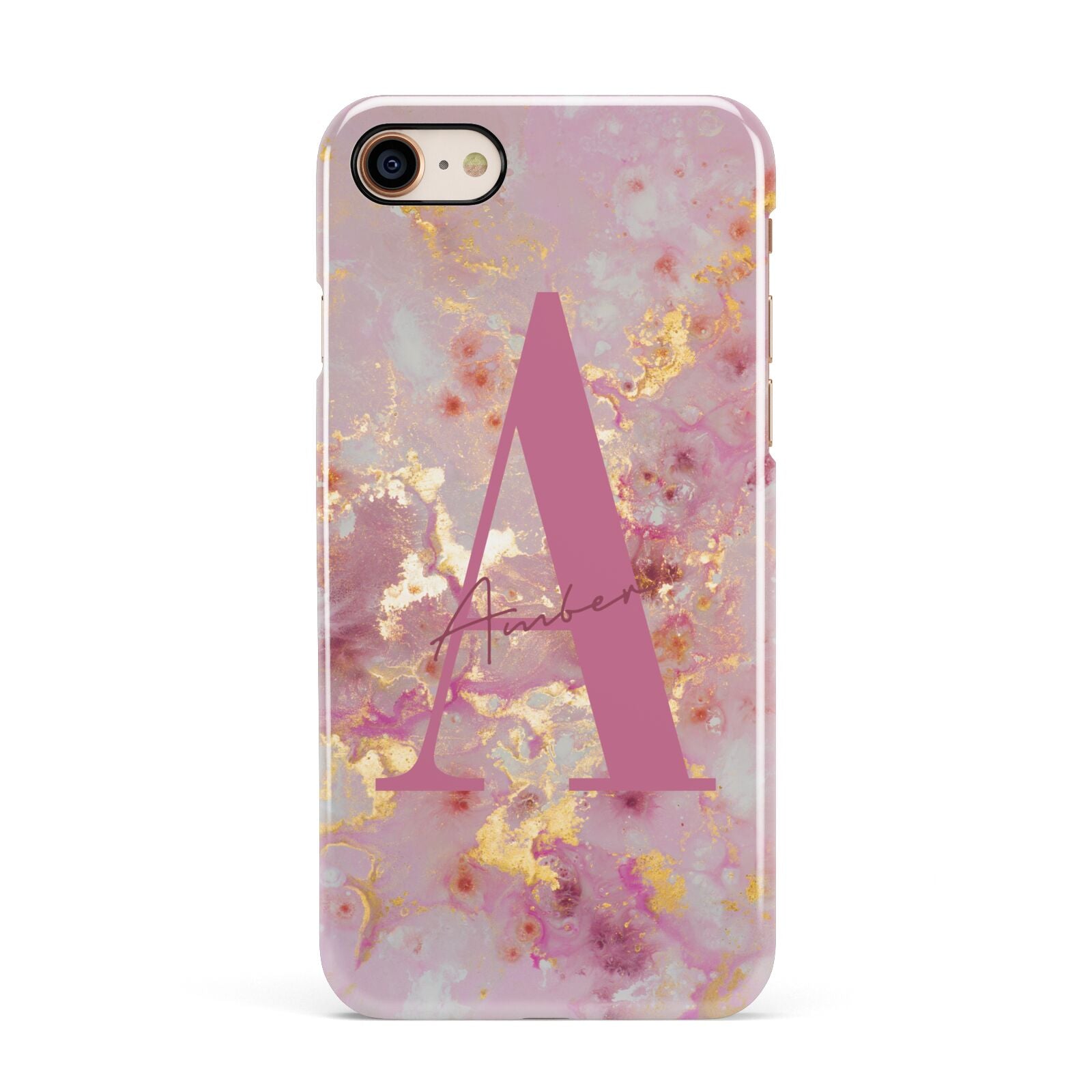 Monogrammed Pink Gold Marble Apple iPhone 7 8 3D Snap Case