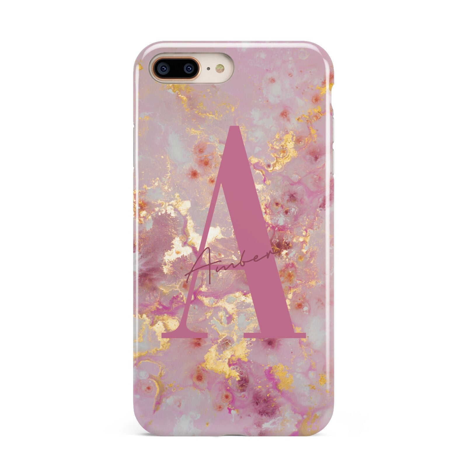 Monogrammed Pink Gold Marble Apple iPhone 7 8 Plus 3D Tough Case