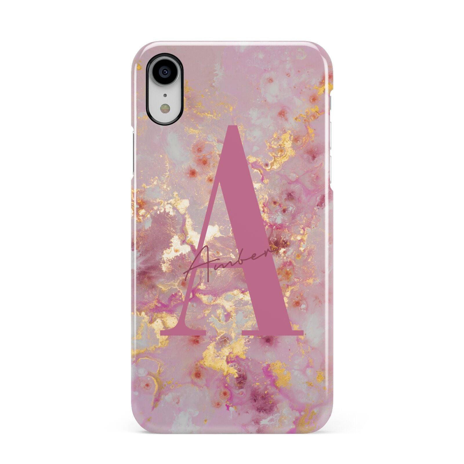 Monogrammed Pink Gold Marble Apple iPhone XR White 3D Snap Case
