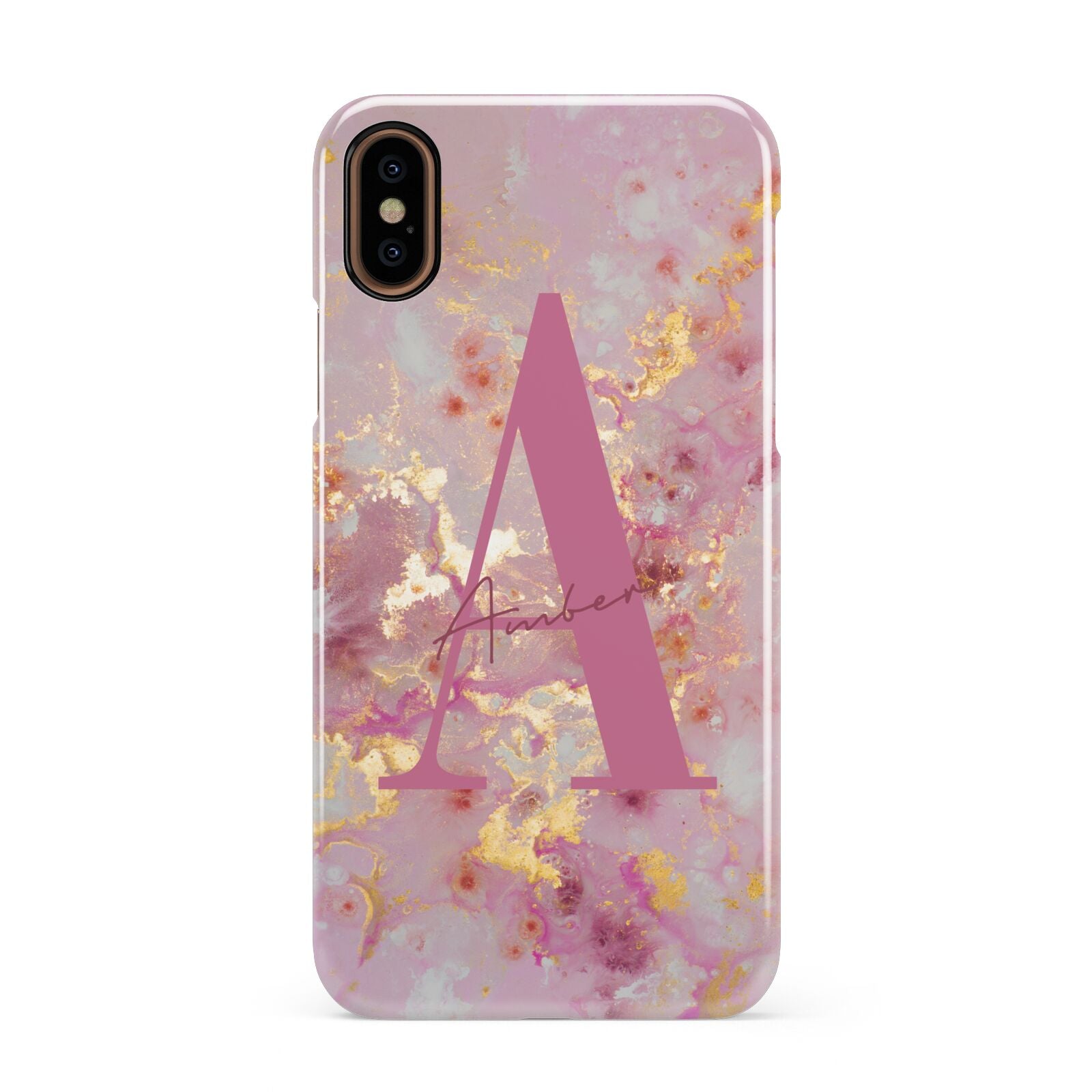 Monogrammed Pink Gold Marble Apple iPhone XS 3D Snap Case