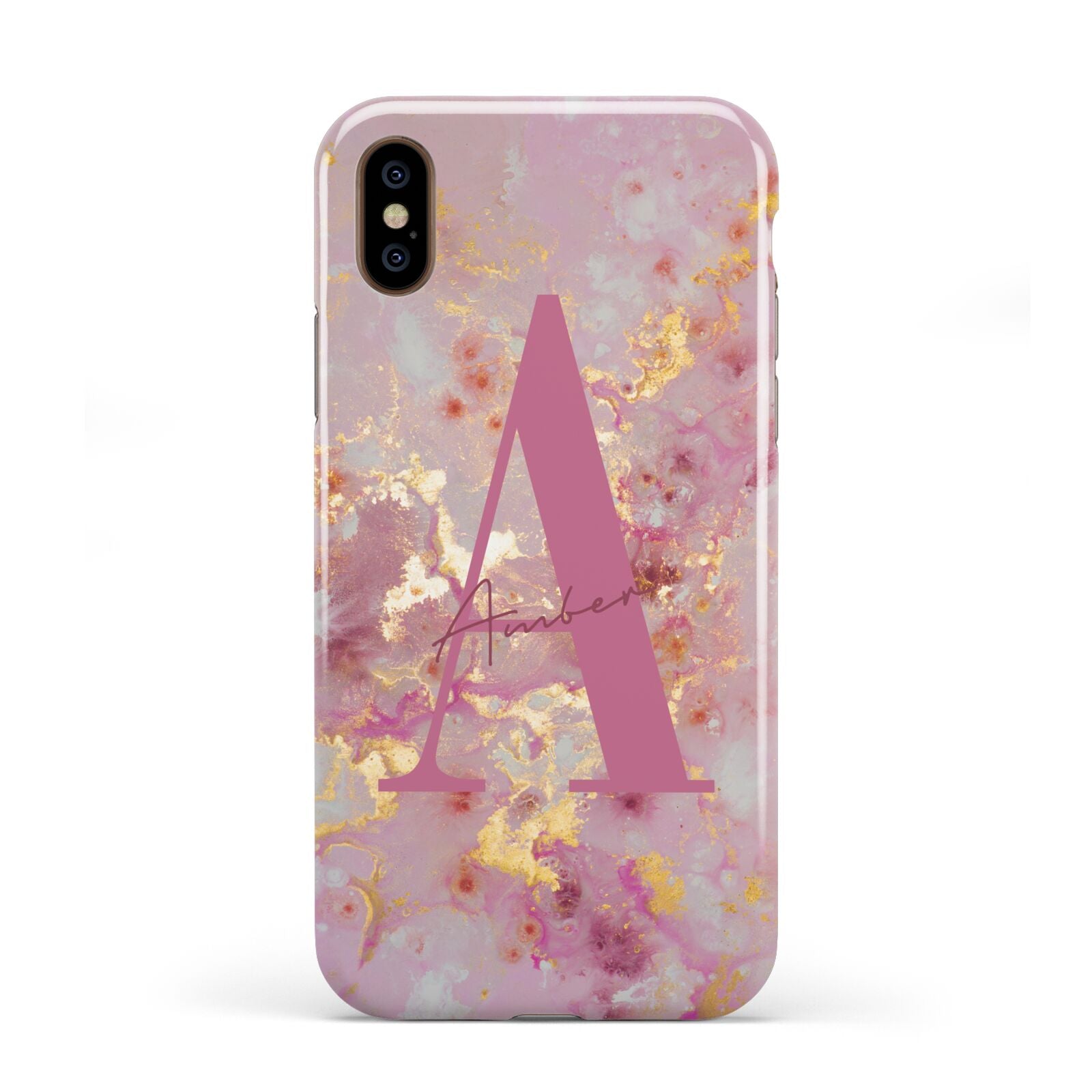 Monogrammed Pink Gold Marble Apple iPhone XS 3D Tough