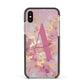 Monogrammed Pink Gold Marble Apple iPhone Xs Impact Case Black Edge on Gold Phone