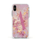 Monogrammed Pink Gold Marble Apple iPhone Xs Impact Case White Edge on Silver Phone