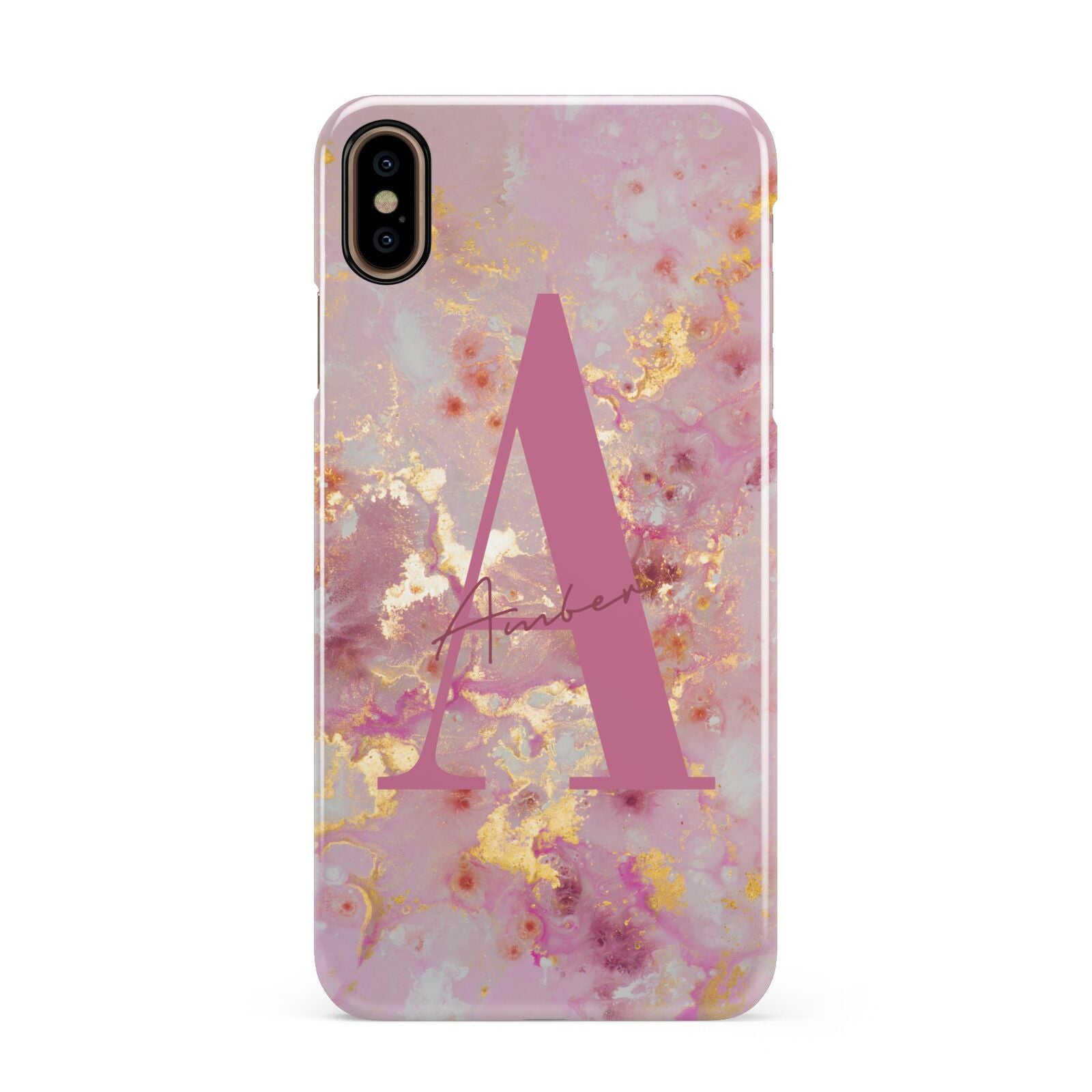 Monogrammed Pink Gold Marble Apple iPhone Xs Max 3D Snap Case