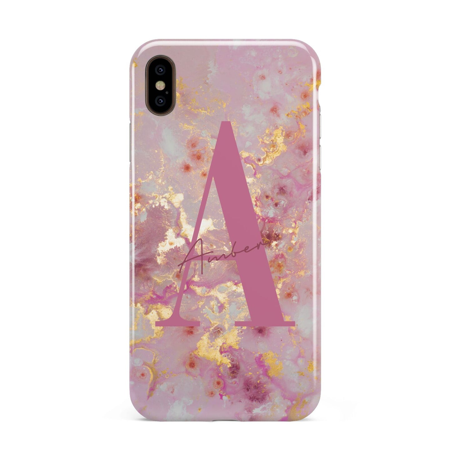 Monogrammed Pink Gold Marble Apple iPhone Xs Max 3D Tough Case