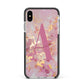Monogrammed Pink Gold Marble Apple iPhone Xs Max Impact Case Black Edge on Silver Phone