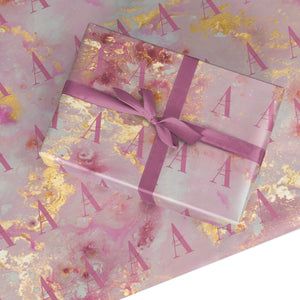 Monogrammed Pink & Gold Marble Wrapping Paper