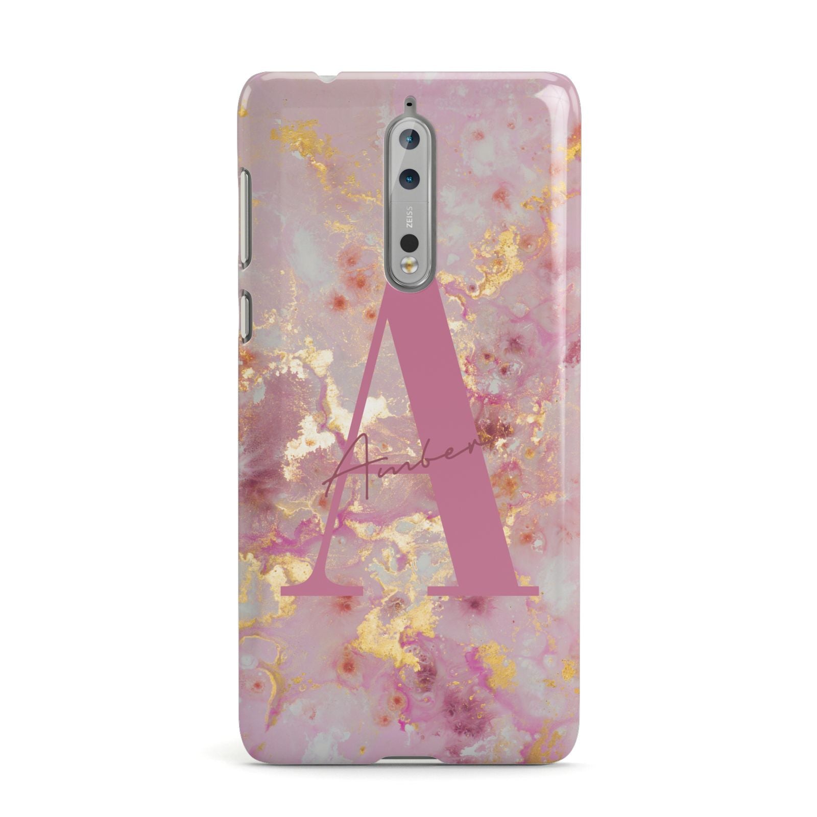 Monogrammed Pink Gold Marble Nokia Case