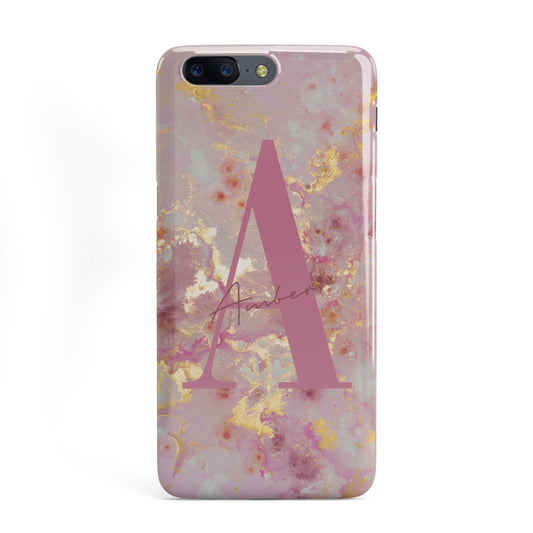 Monogrammed Pink Gold Marble OnePlus Case