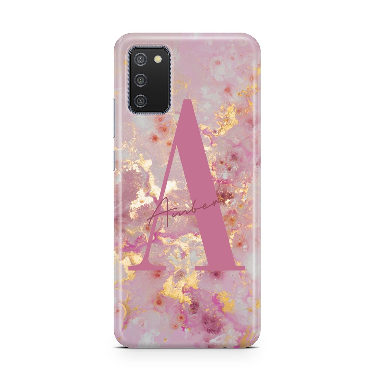 Monogrammed Pink Gold Marble Samsung A02s Case