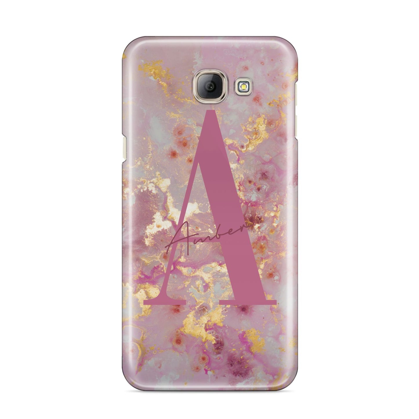Monogrammed Pink Gold Marble Samsung Galaxy A8 2016 Case
