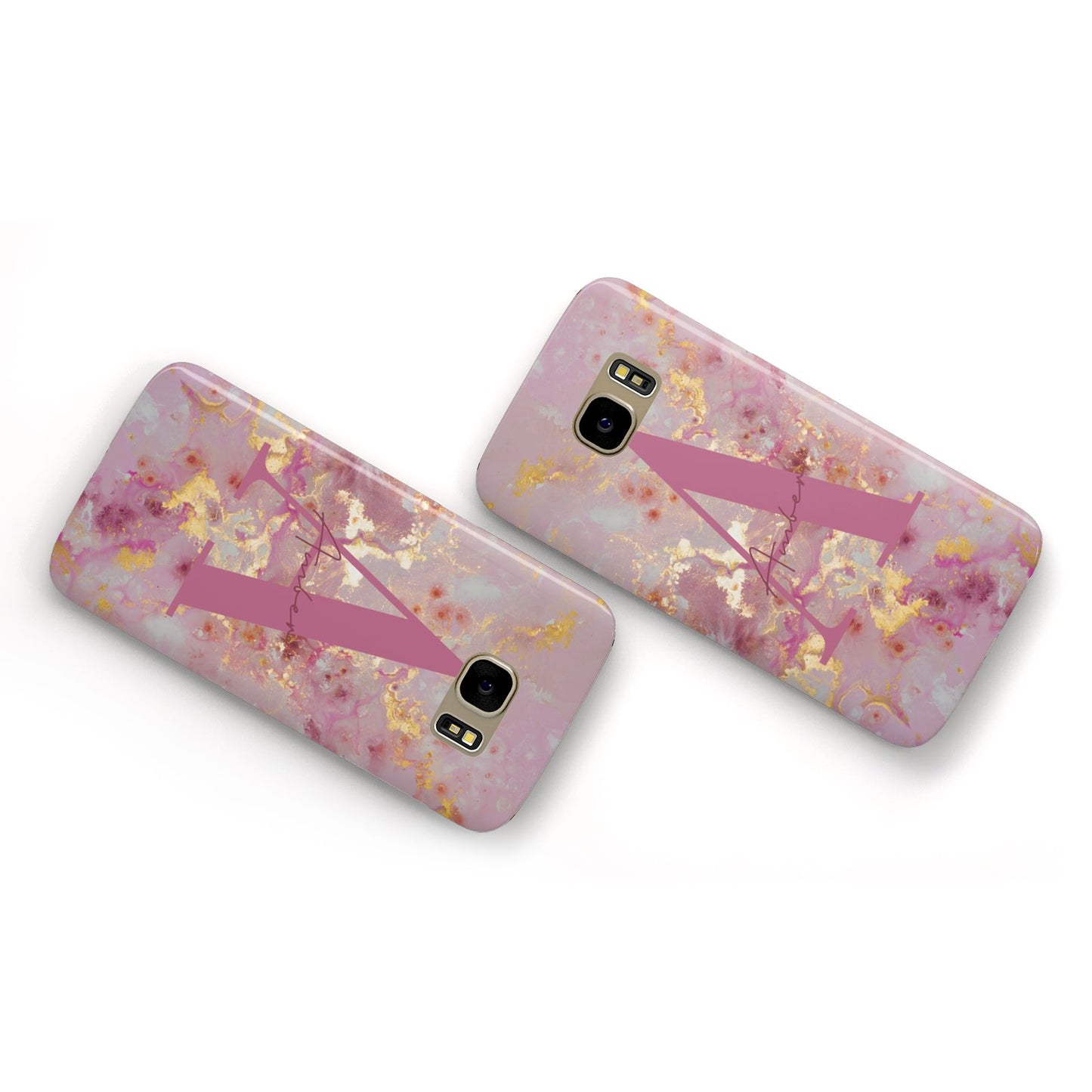 Monogrammed Pink Gold Marble Samsung Galaxy Case Flat Overview